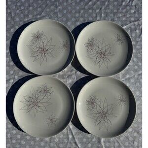 MCM Caribe Pink Fancy Atomic Starburst Dinner Plates Set of 4 White Gray 10 Inch